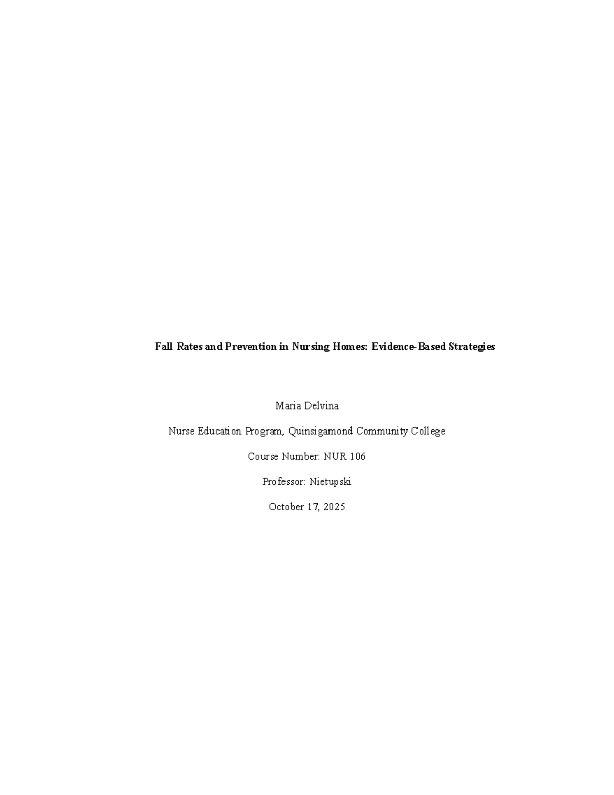 NUR 106: Fall Risk Assessment & Prevention Strategies in Nursing Homes ...