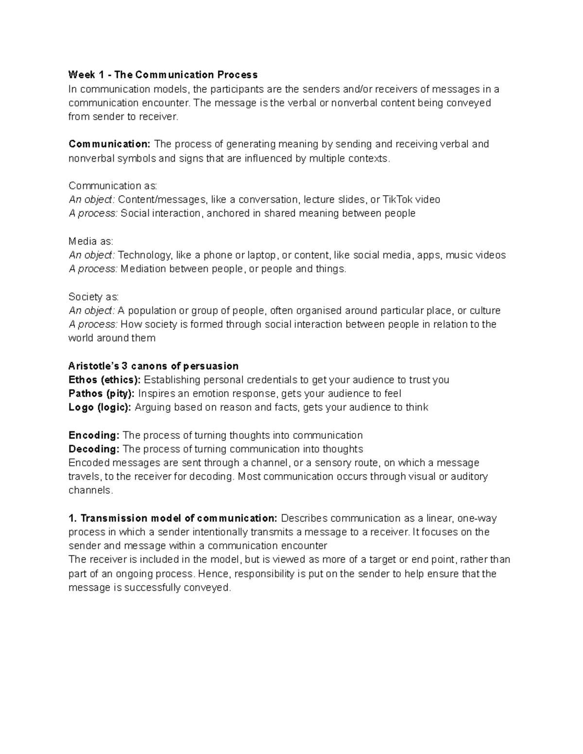 Nm1101e Week 1-4 Communication Models and Perception Insights - Studocu