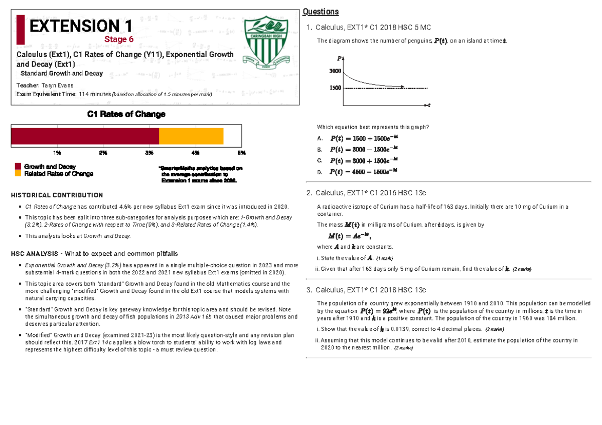 SM Growth - Decay 1 - Math Ext 1 Practice Sheets - Studocu