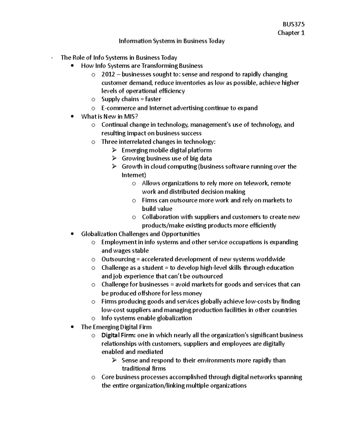 Chapter 1 Summary: The Impact of Information Systems on Modern Business ...