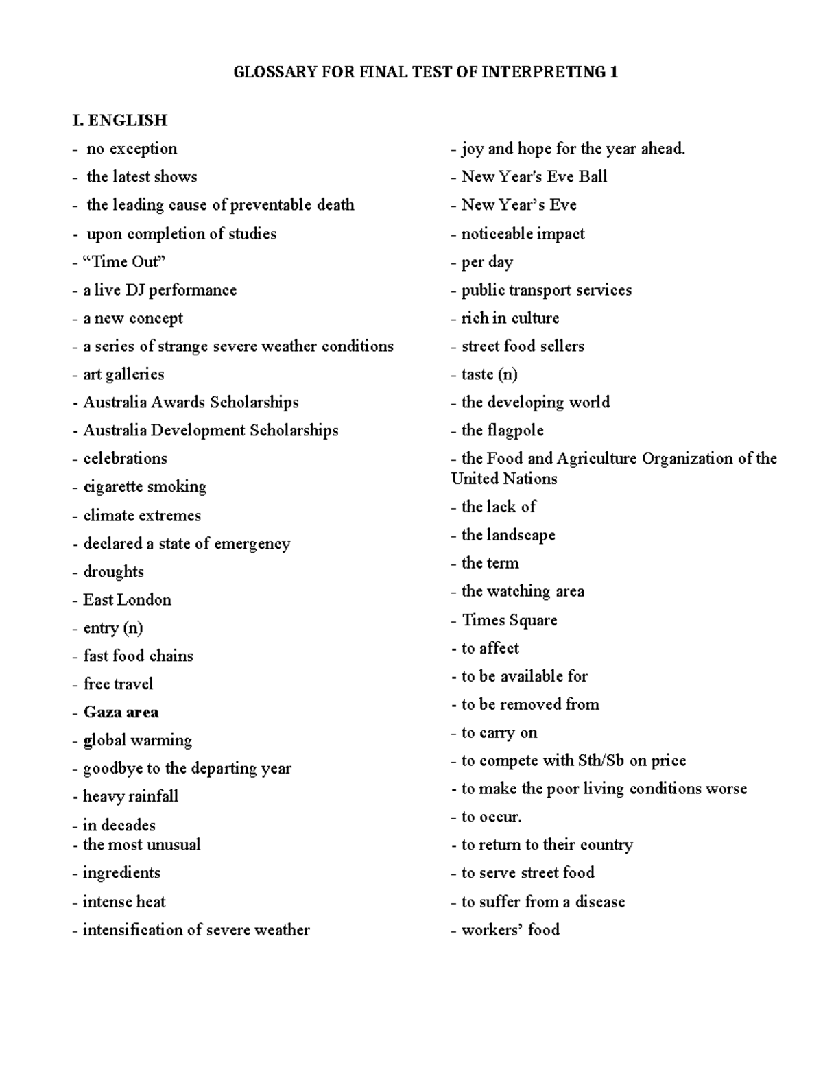 GLOSSARY FOR FINAL TEST OF INTERPRETING 1 - Studocu