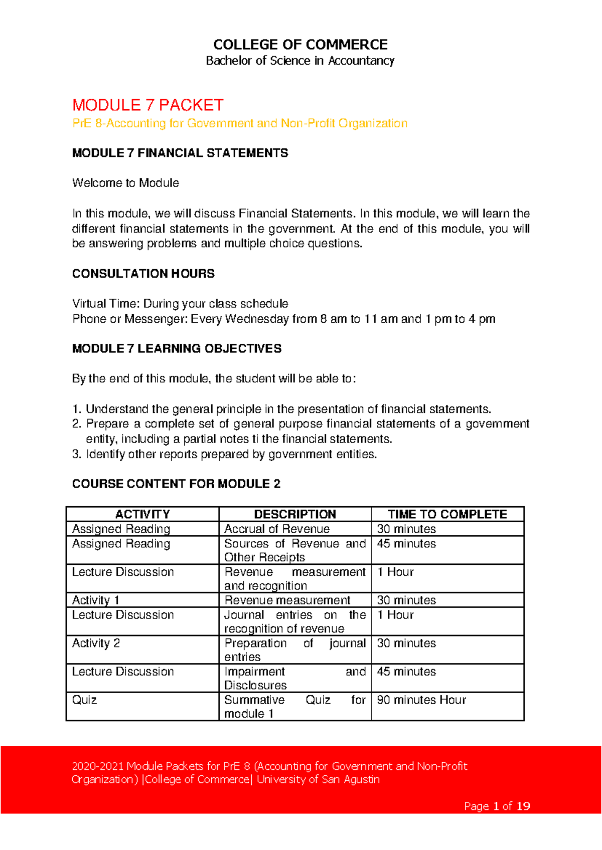 Module 7: Financial Statements in PrE 8 (Gov & Non-Profit Acct) - Studocu
