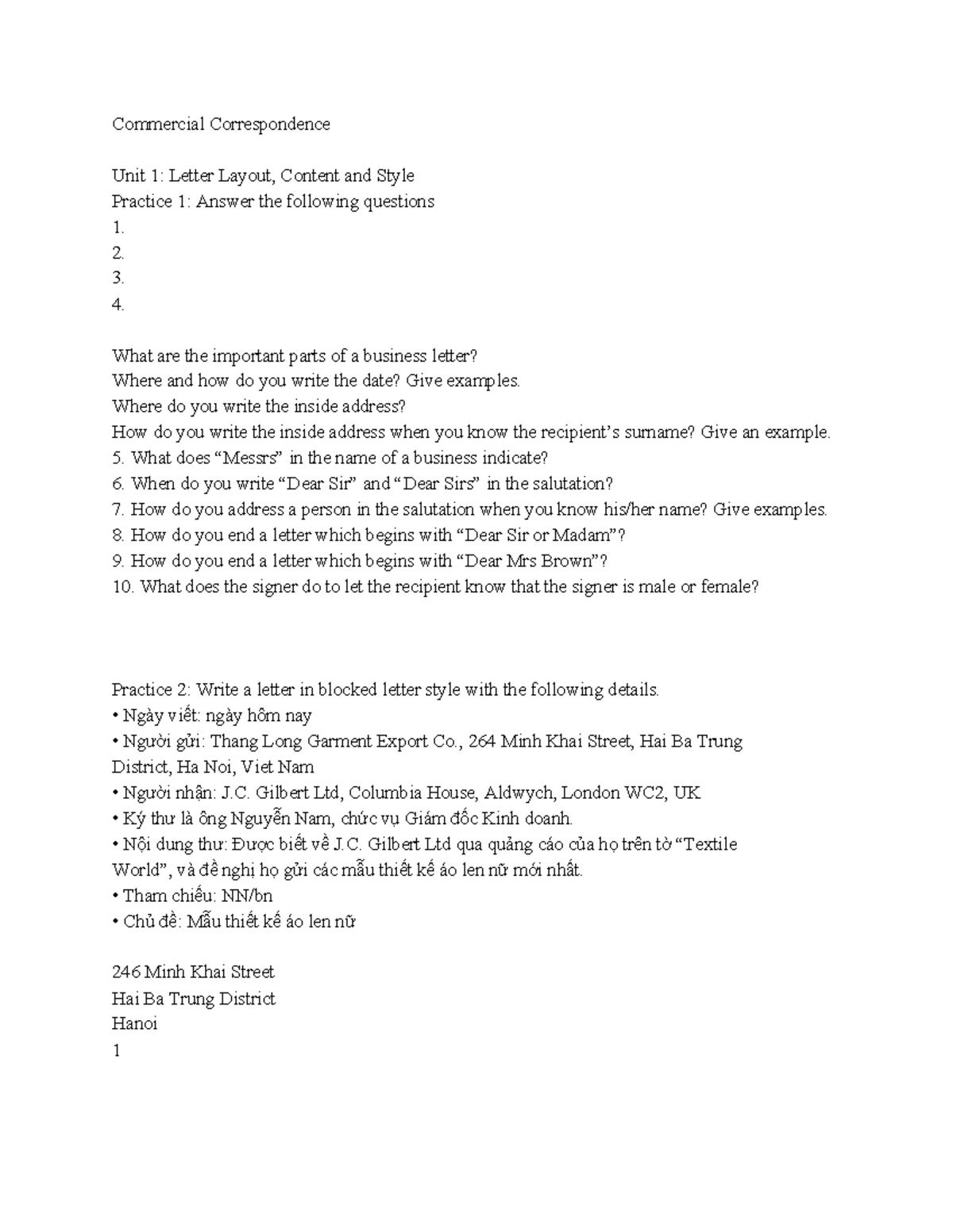 Commercial Correspondence - Letter Layout, Style & Enquiries (Unit 1-4 ...