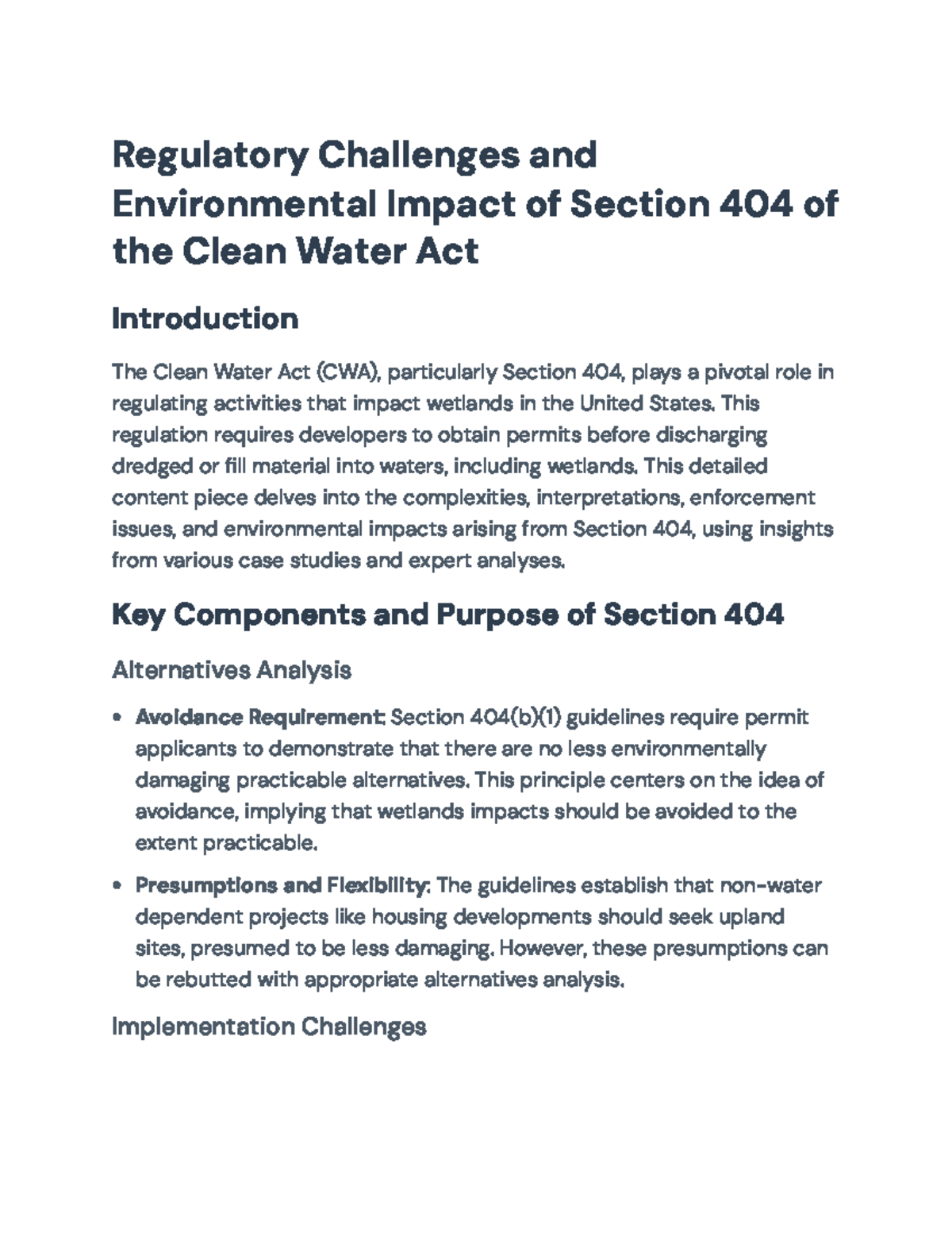 CWA 404: Analyzing Regulatory Challenges & Environmental Impacts - Studocu