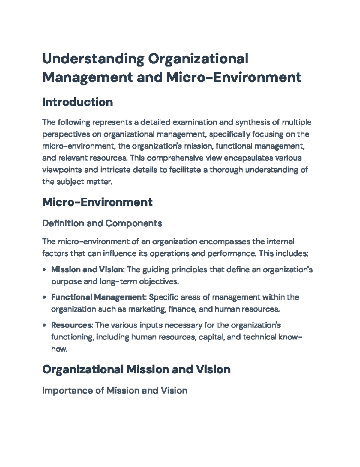 Organizational Management: Analyzing Micro-Environment & Resources ...