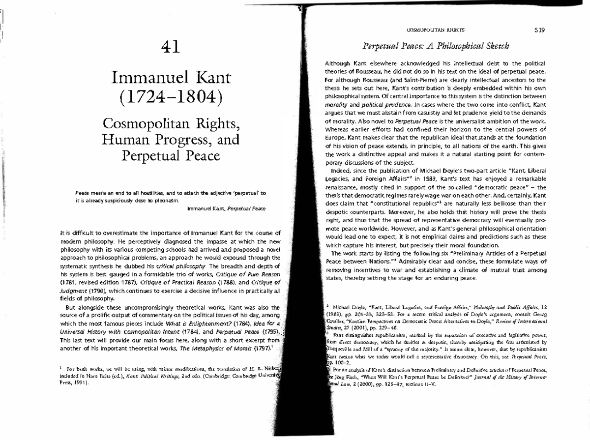 KANT 101: Perpetual Peace and Cosmopolitan Rights Analysis - Studocu