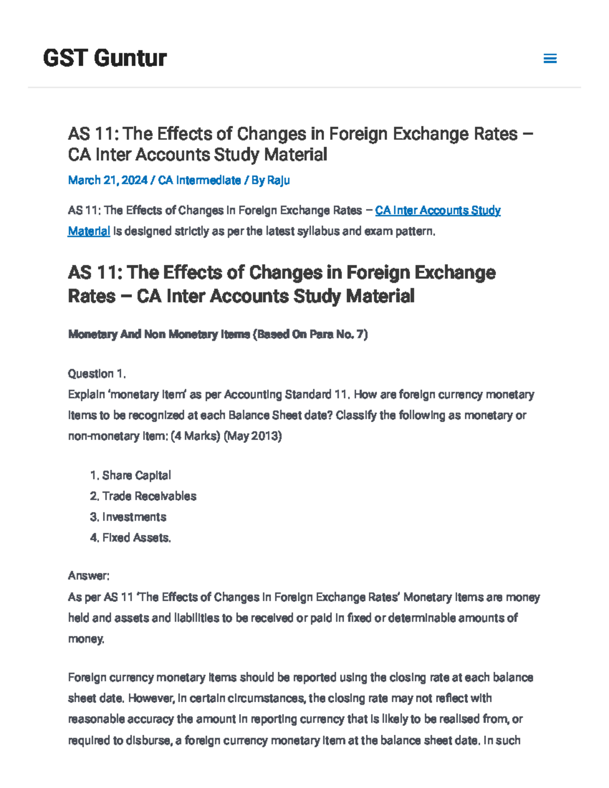 AS 11: Effects of Changes in Foreign Exchange Rates - CA Inter Study ...