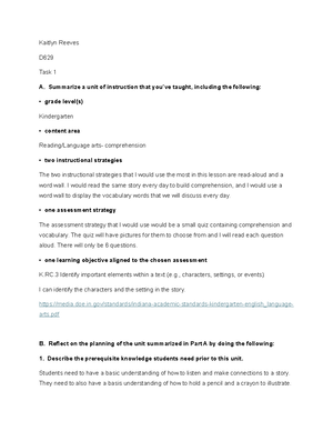 D631 Task 1 - Proposal for UDL Curriculum in Kindergarten Math - Studocu