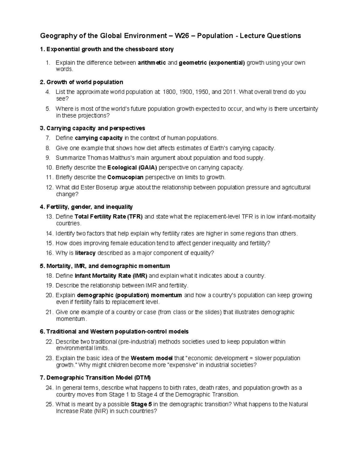 Geog 204 W26 Population Lecture Questions and Key Concepts - Studocu