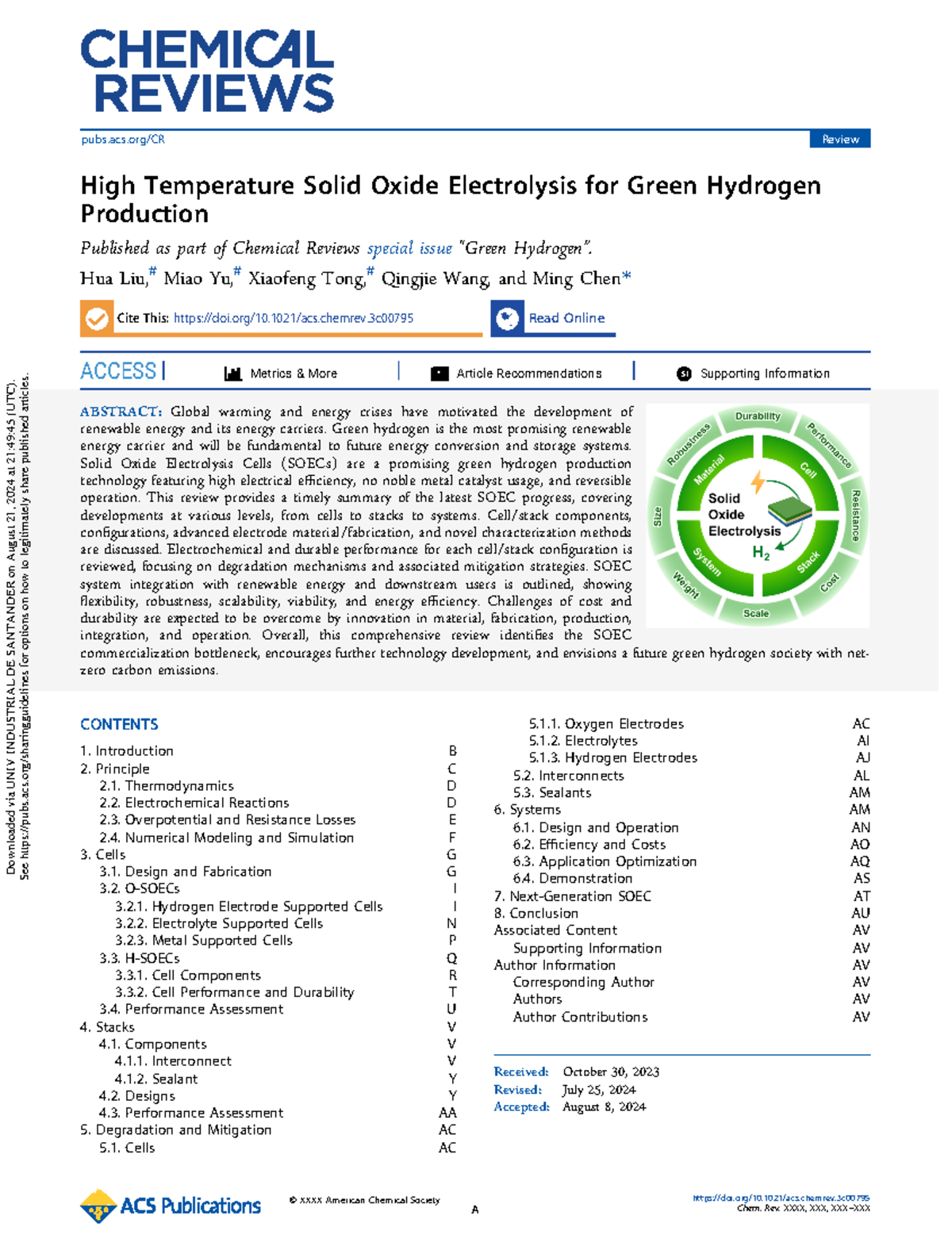 Liu et al 2024 high temperature solid oxide electrolysis for green ...