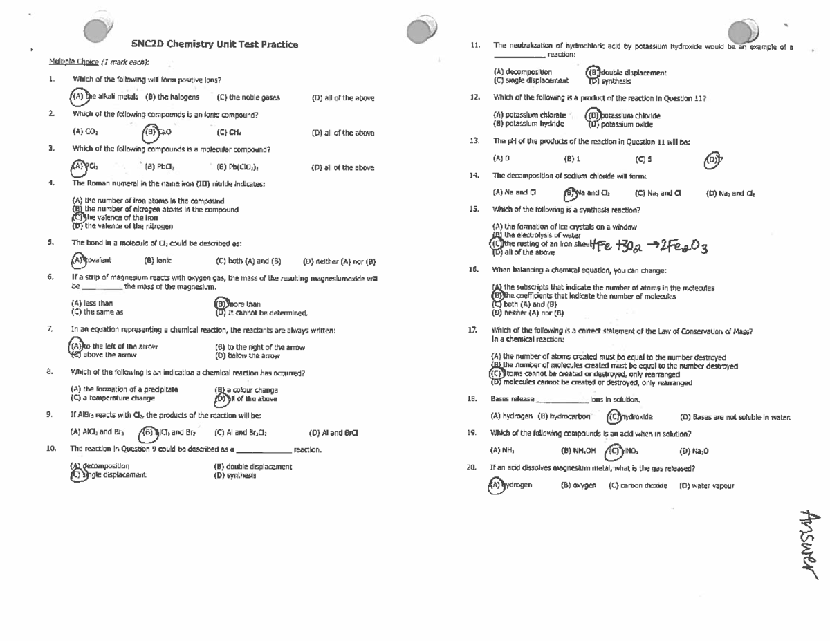 Chemistry Unit Review Answers - Comprehensive Study Guide - Studocu