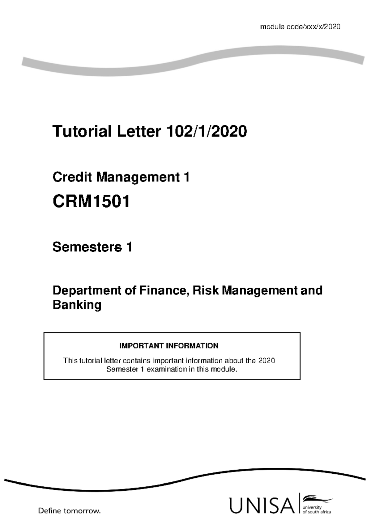 CRM1501 Tutorial Letter 102/1 for Semester 1 Examination 2020 - Studocu