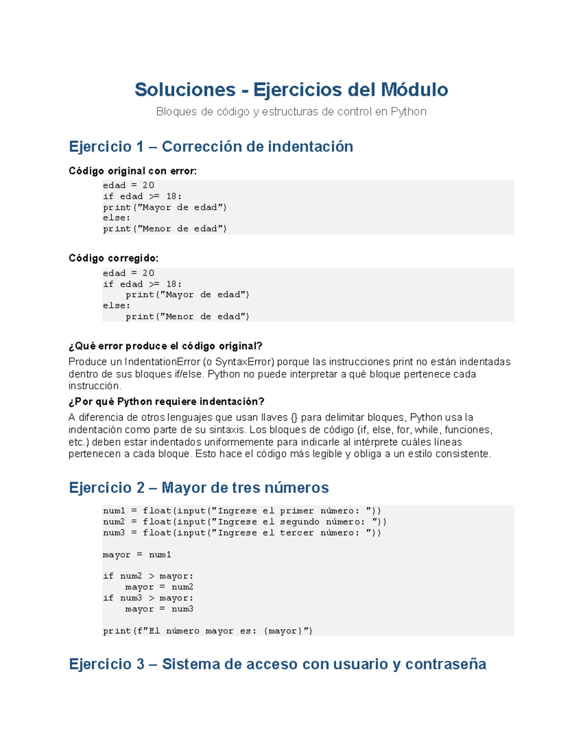 Soluciones Tarea 2: Bloques de Código y Estructuras en Python - Studocu