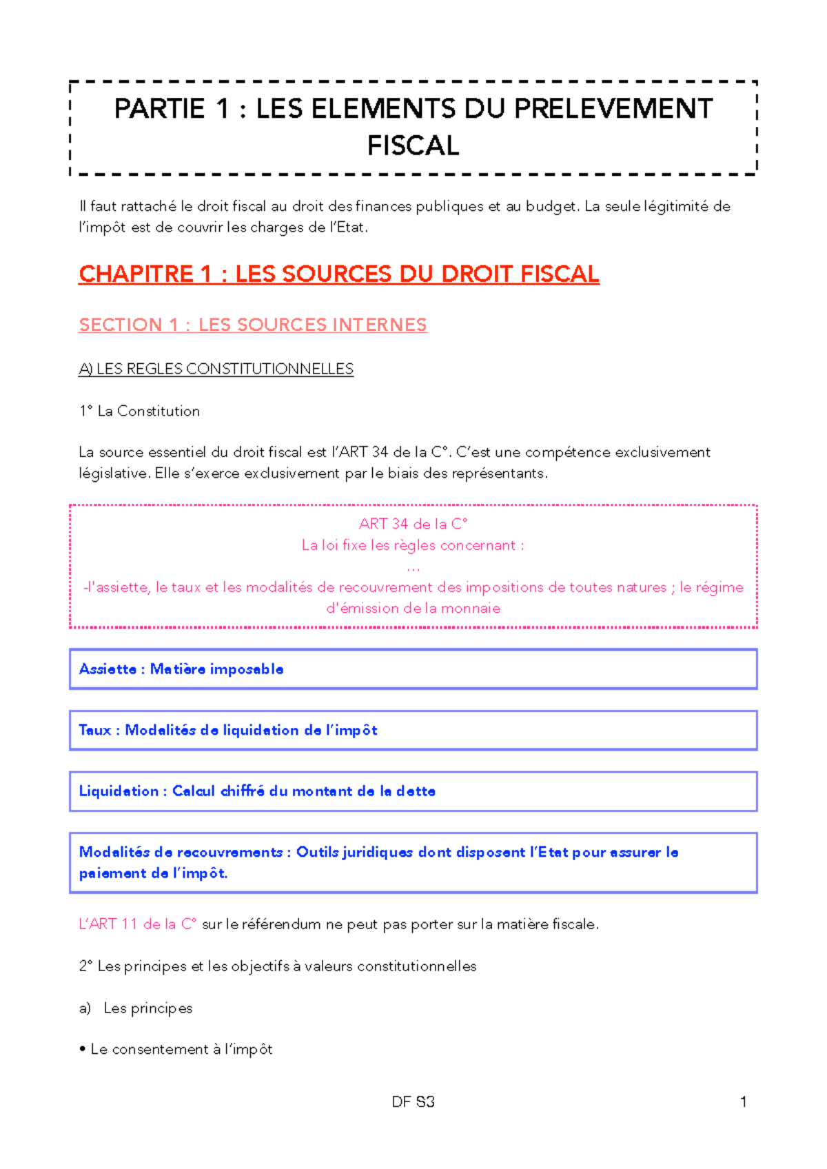 Chapitre 1 : Les Sources du Droit Fiscal - Notes de Cours DF S3 - Studocu