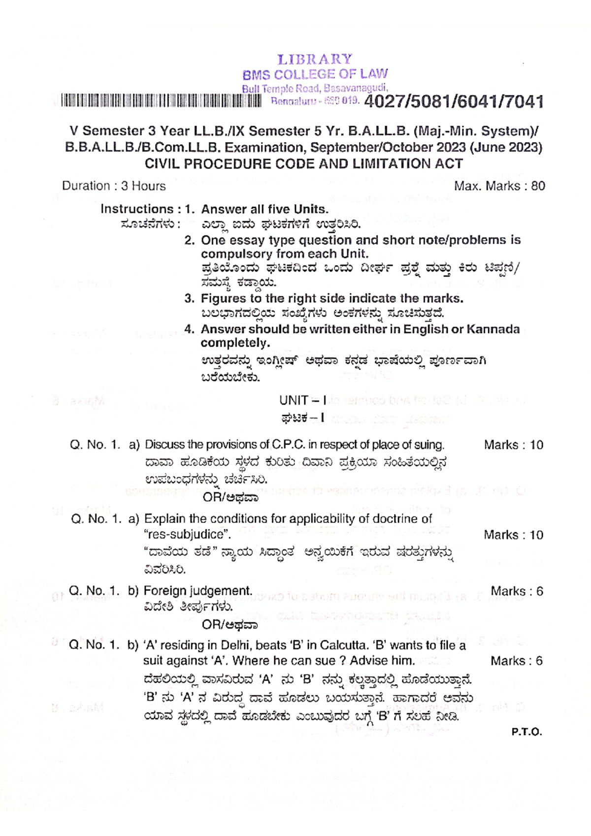October 2023-1 - Previous year question paper - Llb 3 years - Studocu