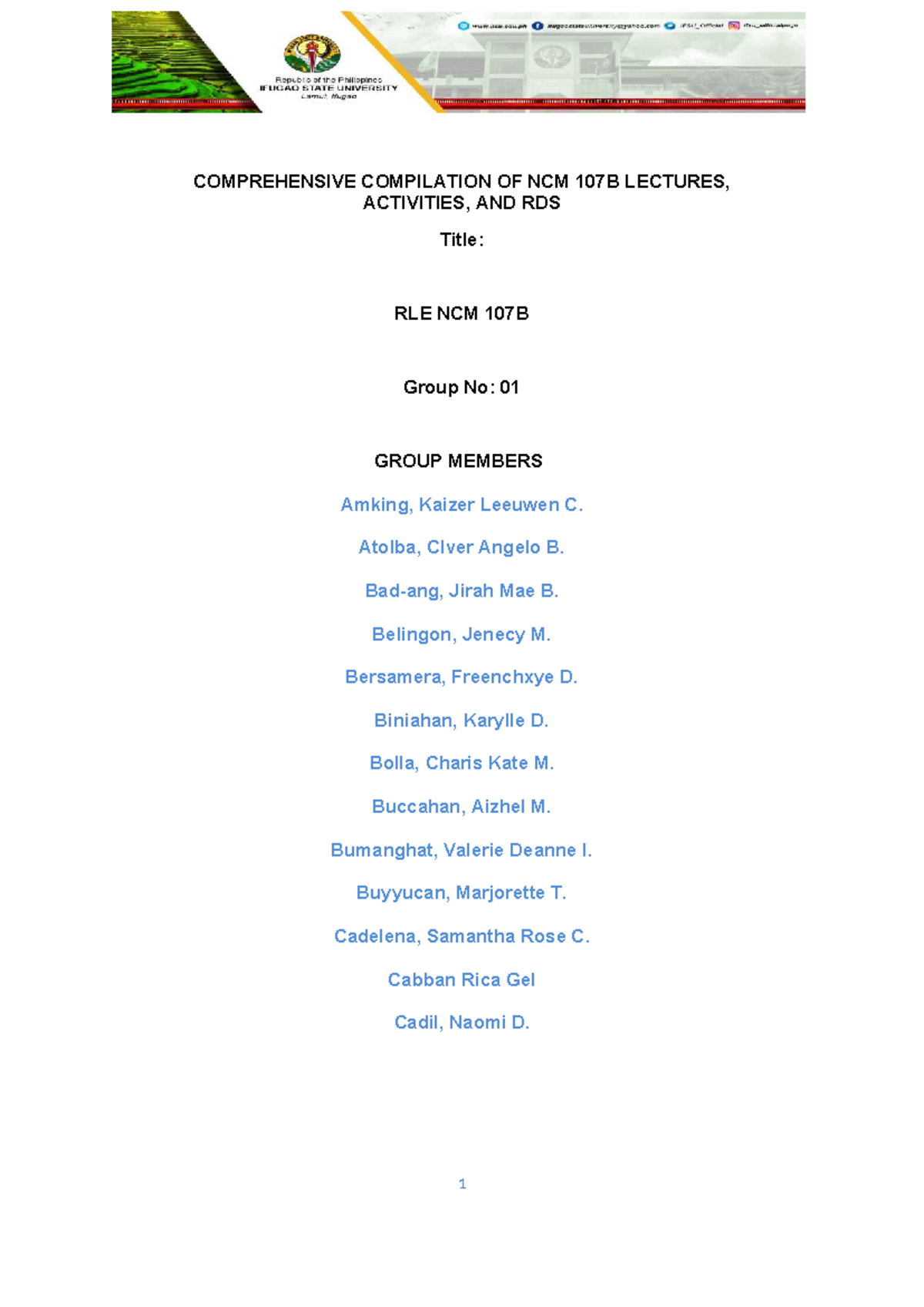 Comprehensive RLE Notes for NCM 107B: Lectures & Activities - Document Preview