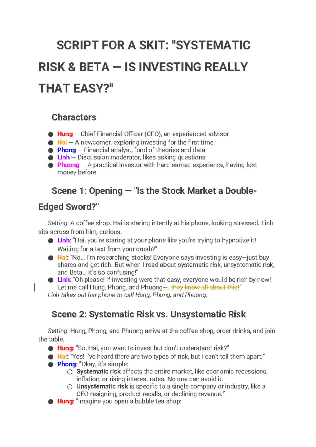 🎭 Skit Script: Systematic Risk & Beta — Is Investing Really Easy? - Studocu
