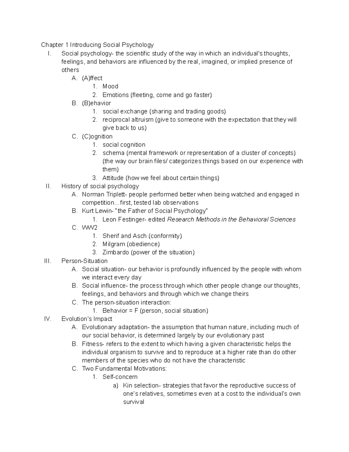 PSYC 2040 Notes - Chapters 1, 4 & 6: Intro to Social Psych & The Self ...
