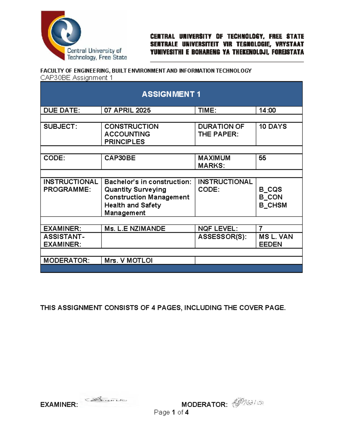 CAP30BE Assignment 1 2025 - CAP30BE Assignment 1 EXAMINER: MODERATOR ...
