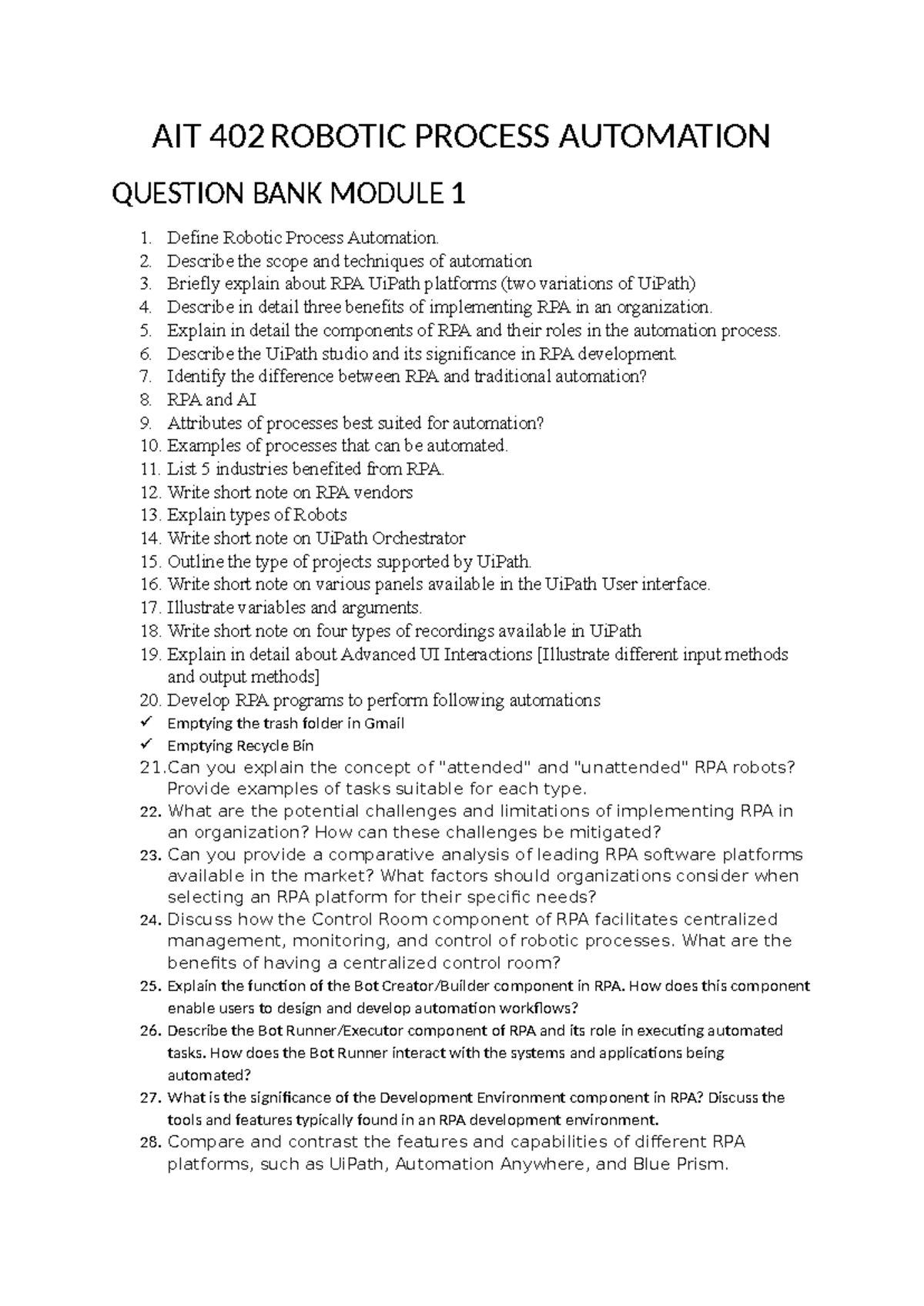 AIT 402 Final Exam Question Bank: All Modules Overview - Studocu