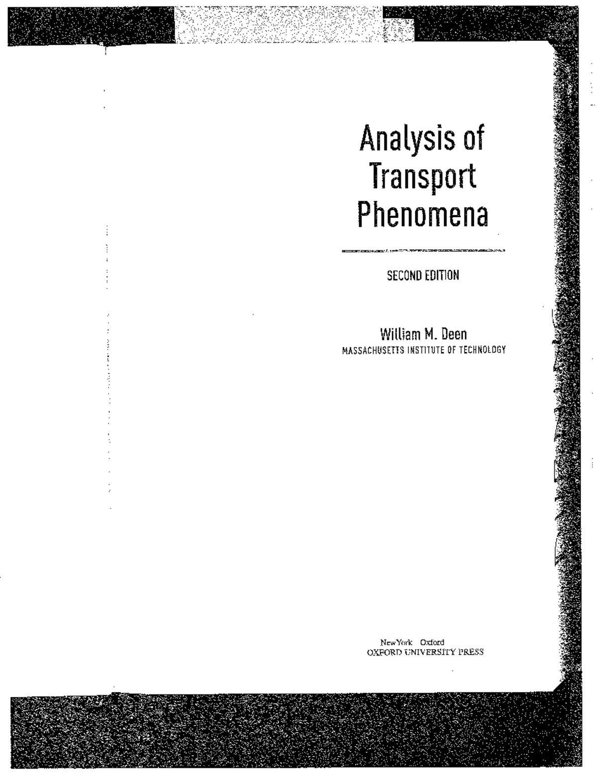 Analysis of Transport Phenomena - Appendix A (2nd Ed) - Studocu