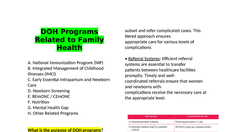 CHN-LAST - Comprehensive Review of DOH Family Health Programs - Studocu
