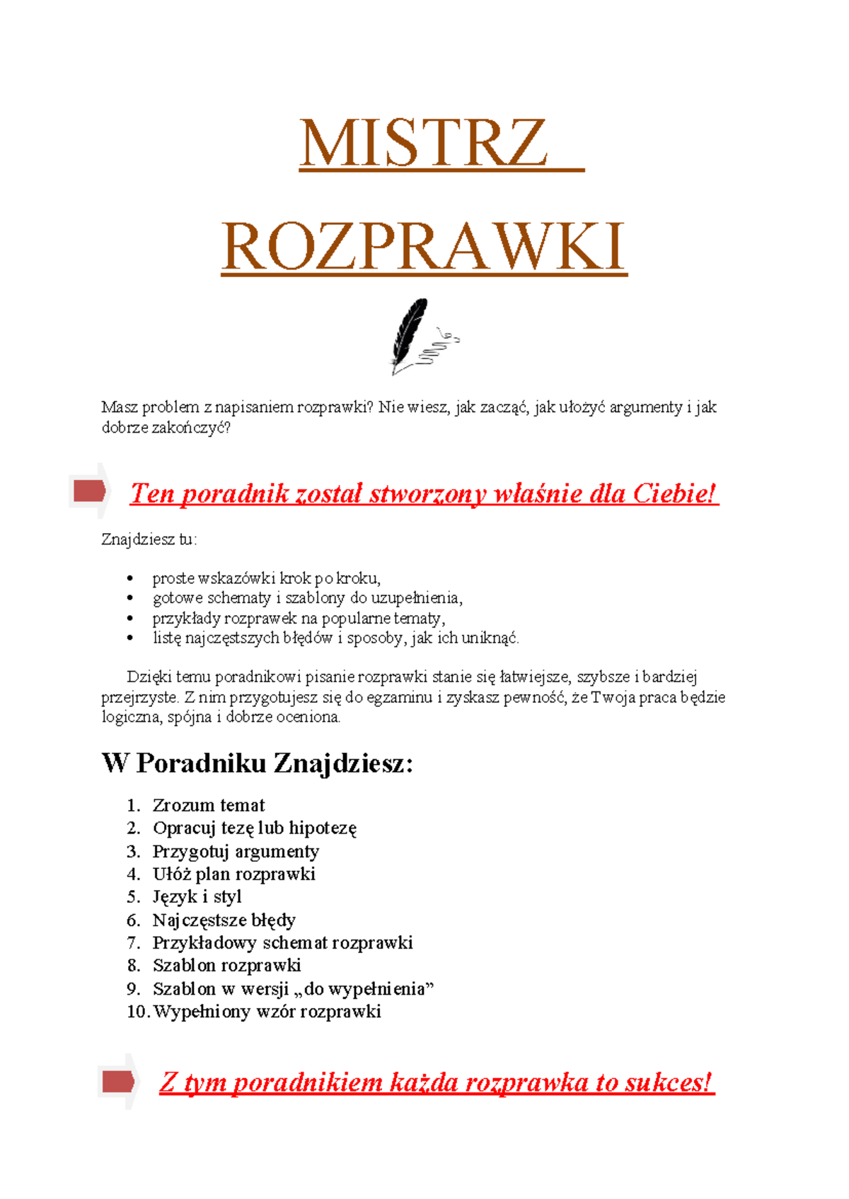 MISTRZ ROZPRAWKI: Przewodnik do pisania rozprawki - Studocu