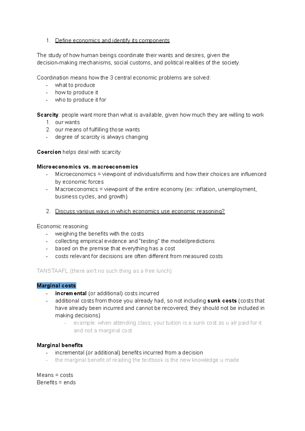 Microeconomics (ECON 101) Lecture Notes: Key Concepts and Theories ...