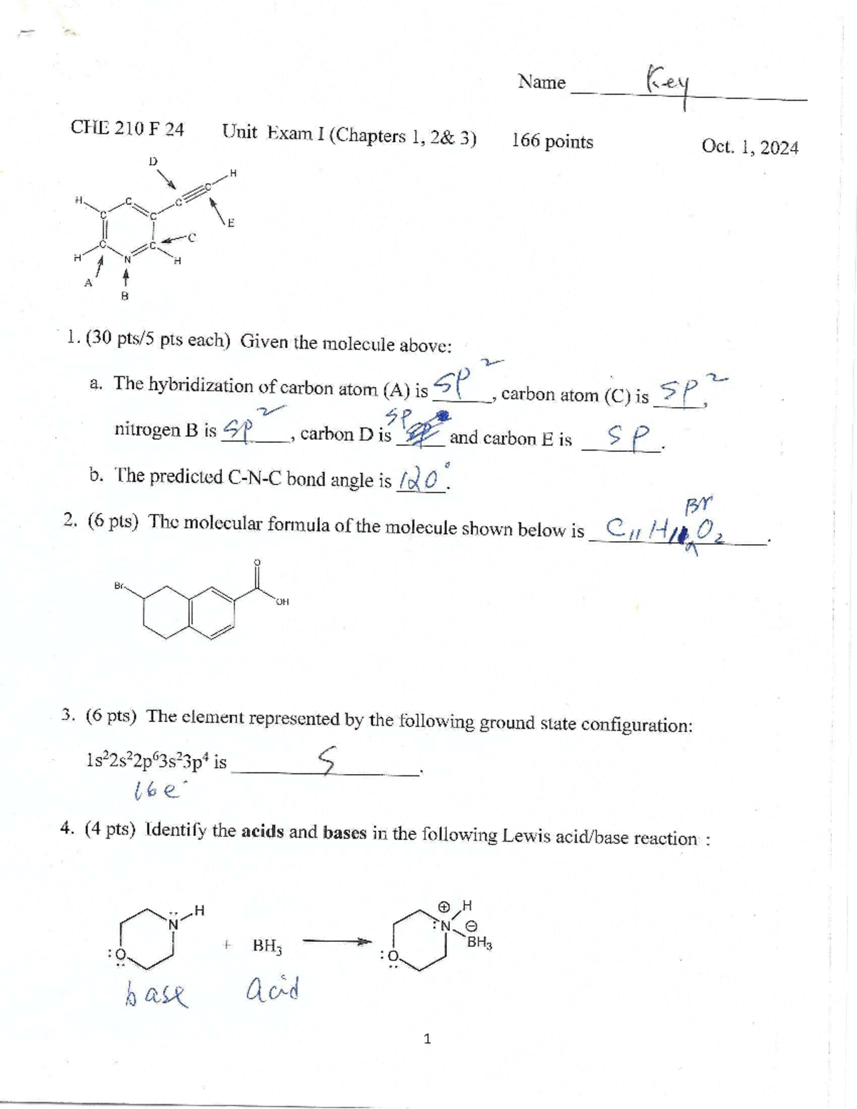Name Key Che 210 F 24 Unit Exam I Review Chapters 1 3 Studocu