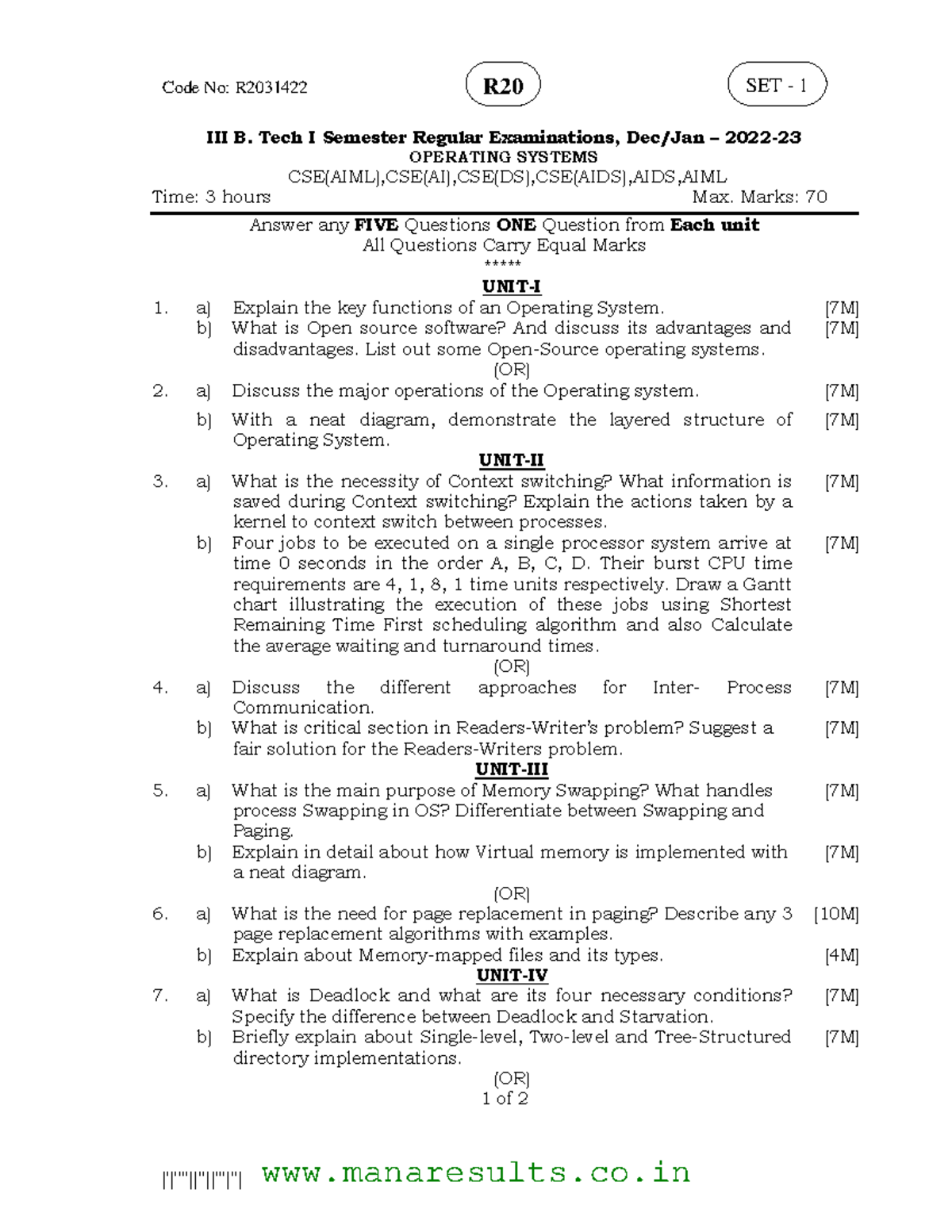 R2031422 - Principles of Operating Systems Exam Set 1 - Studocu