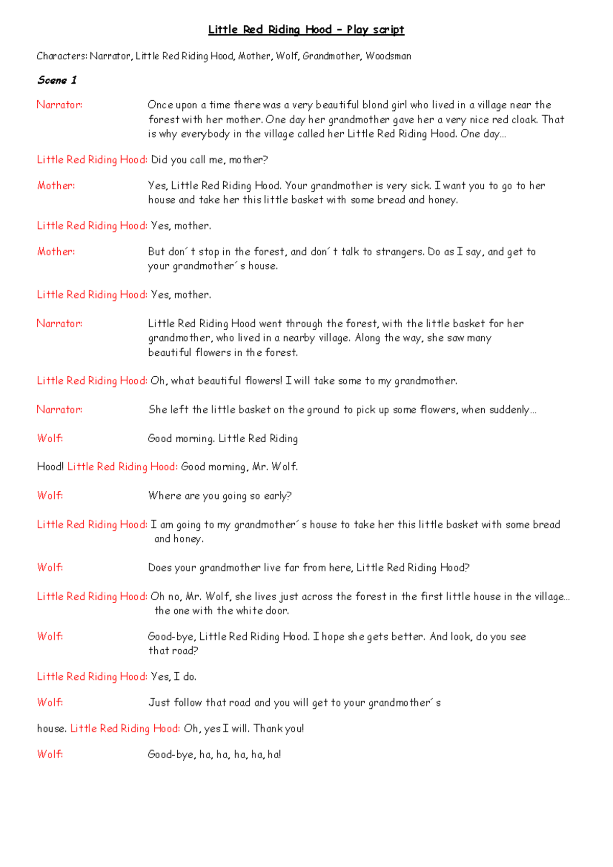 Little Red Riding Hood Play Script: A Tale of Caution and Adventure ...