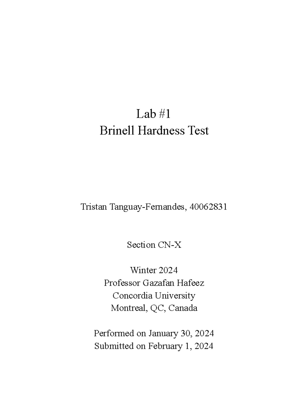 Brinell Hardness Test Lab Report - ENGR 244 Winter 2024 - Studocu