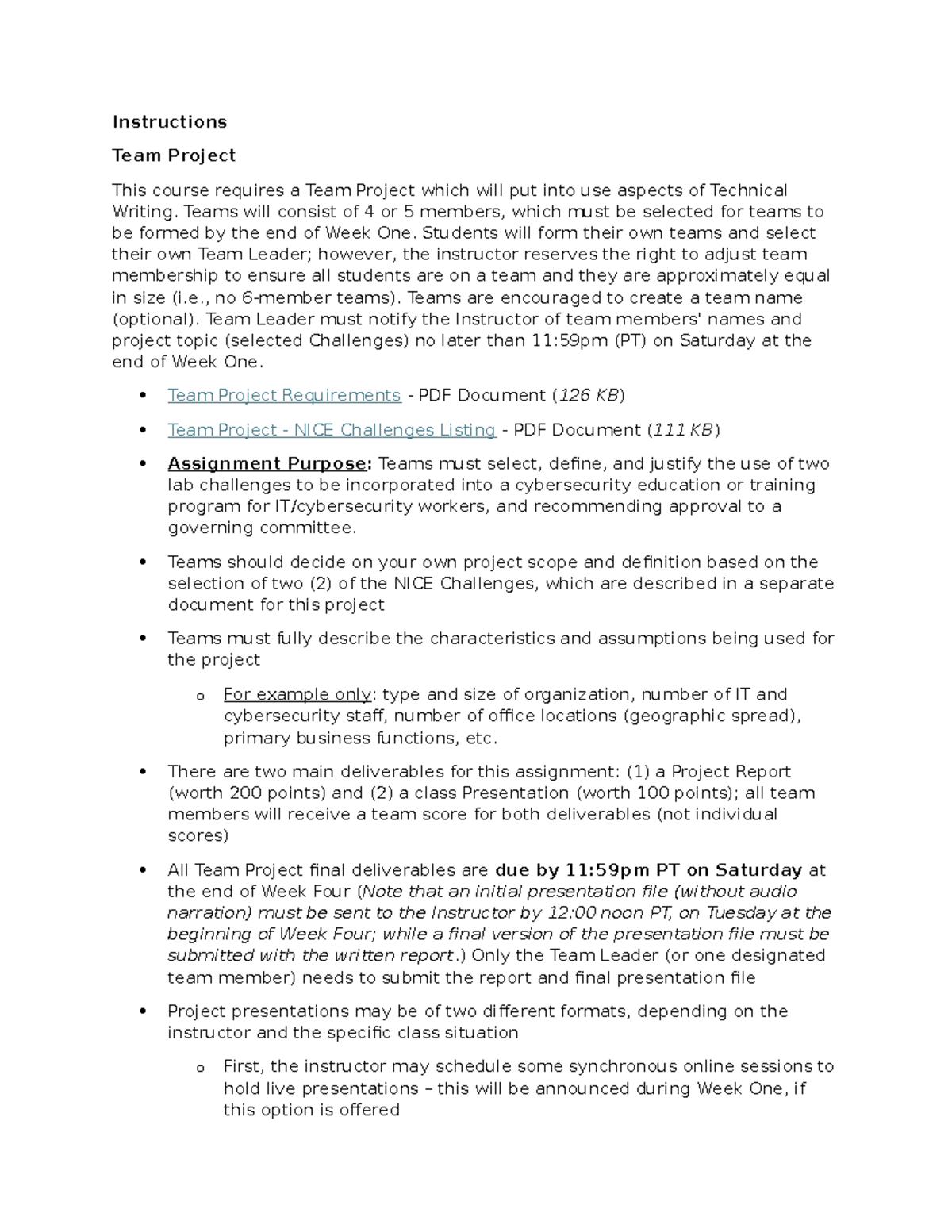 Team Project Guidelines for Technical Writing (Course Code: TWR 101 ...