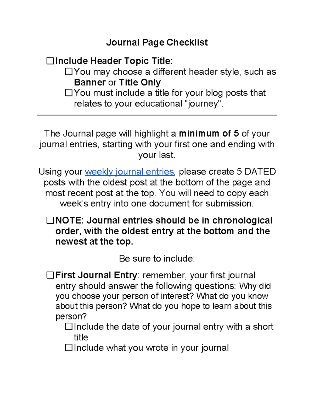 Copy of 6. Journal Page Checklist - Journal Page Checklist Include ...