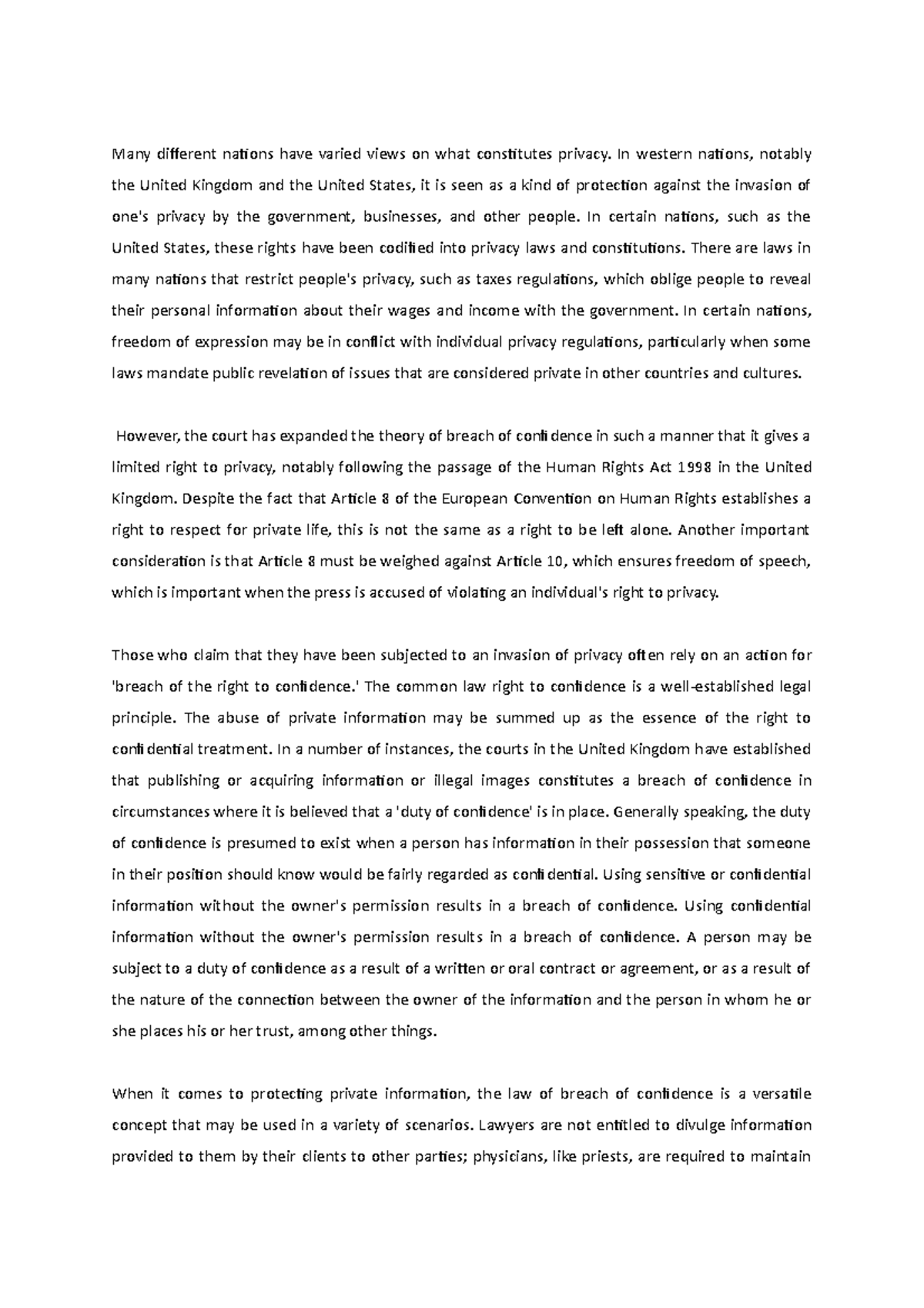 The Right to Privacy: Legal Perspectives for Men and Women - Studocu
