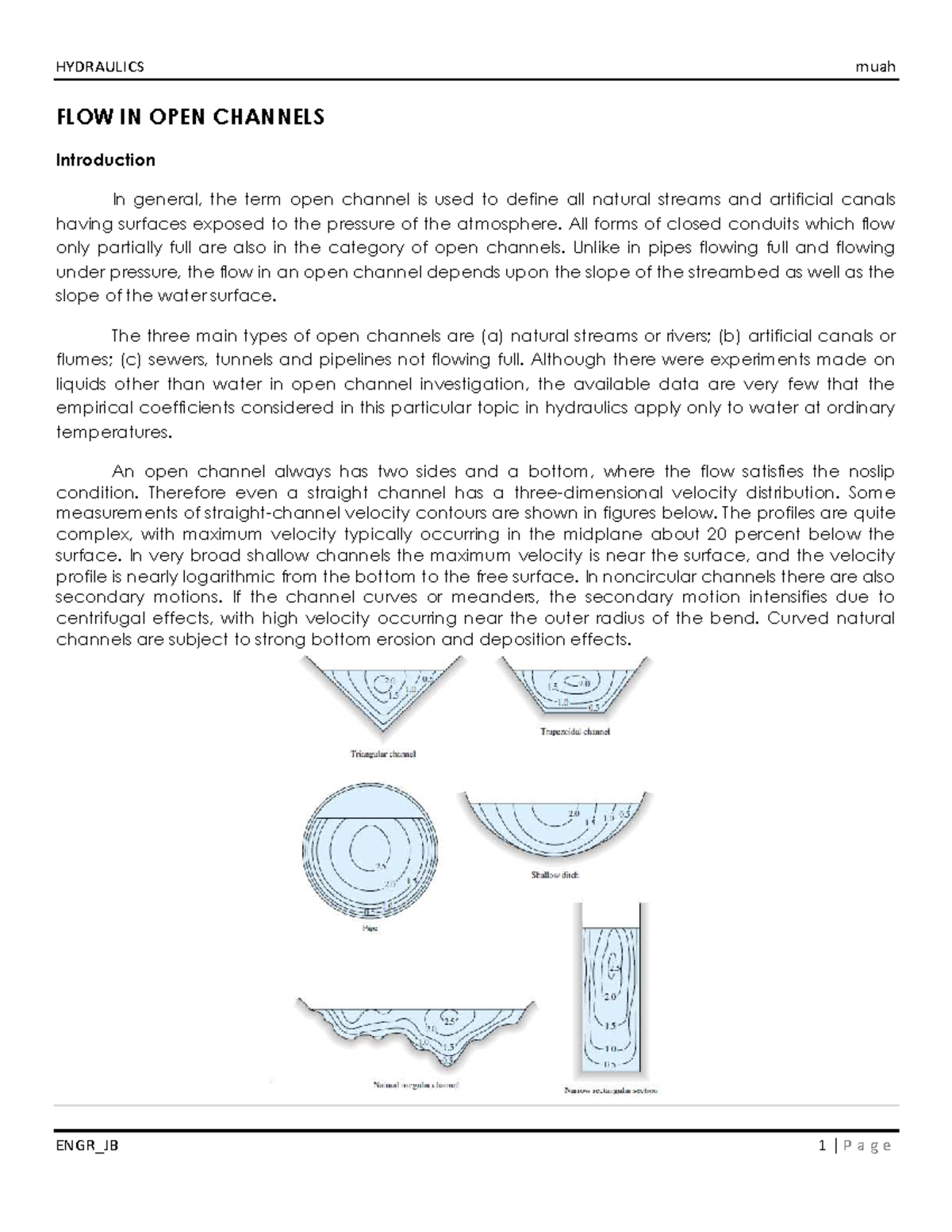 ENGR_JB HYDRAULICS muah OPEN CHANNEL FLOW AND WEIR ANALYSIS - Studocu