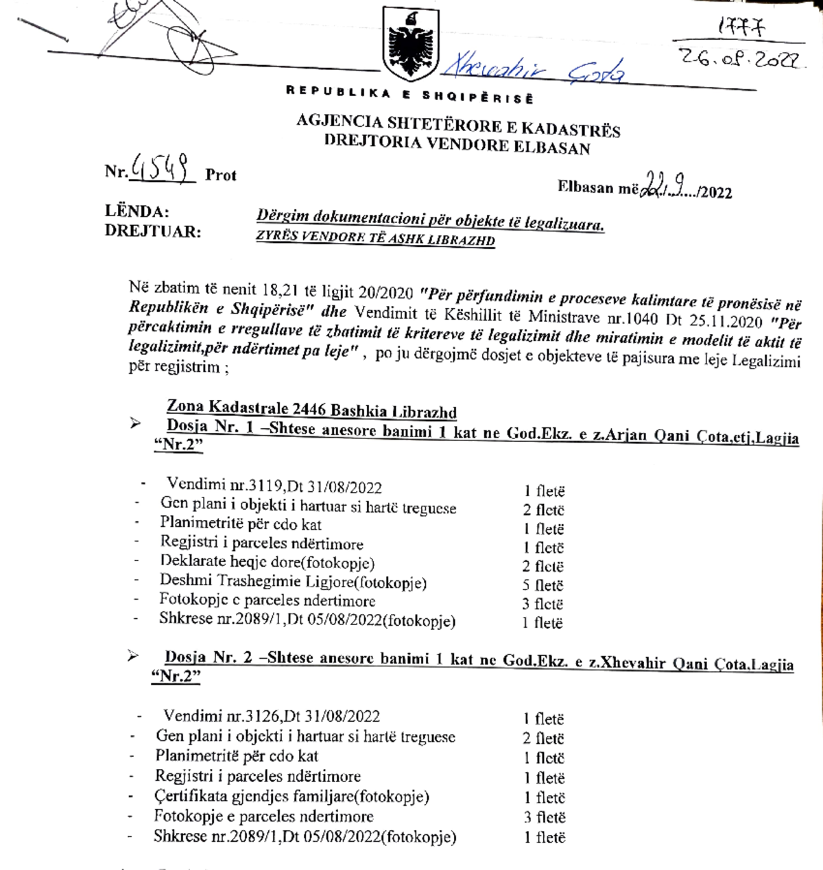 Xhevahir cota - gvbj - 26 2s. REPUBLIKA E SH QIPËRISË AGJENCIA ...