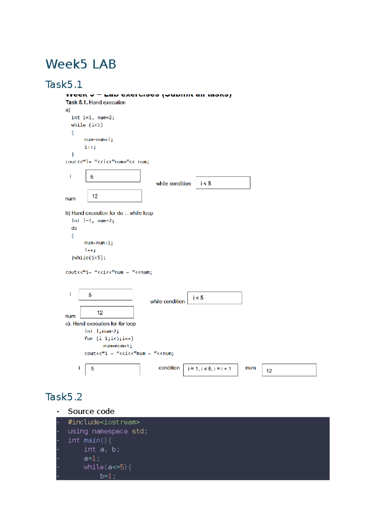 Week 5 LAB - Lab Activity Tasks 5.1 to 5.4 Source Code - Studocu