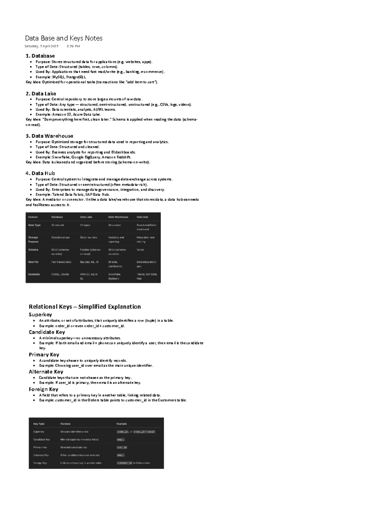DB & Keys Notes: Understanding Data Structures & Relationships - Studocu
