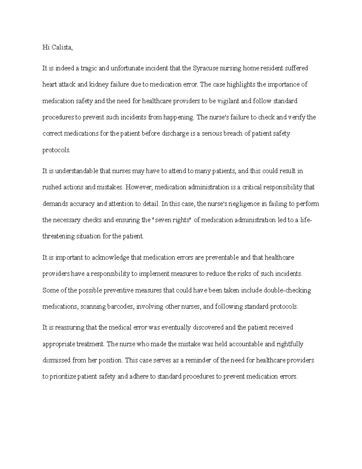 Case Study: Medication Errors in Nursing - Patient Safety Protocols ...