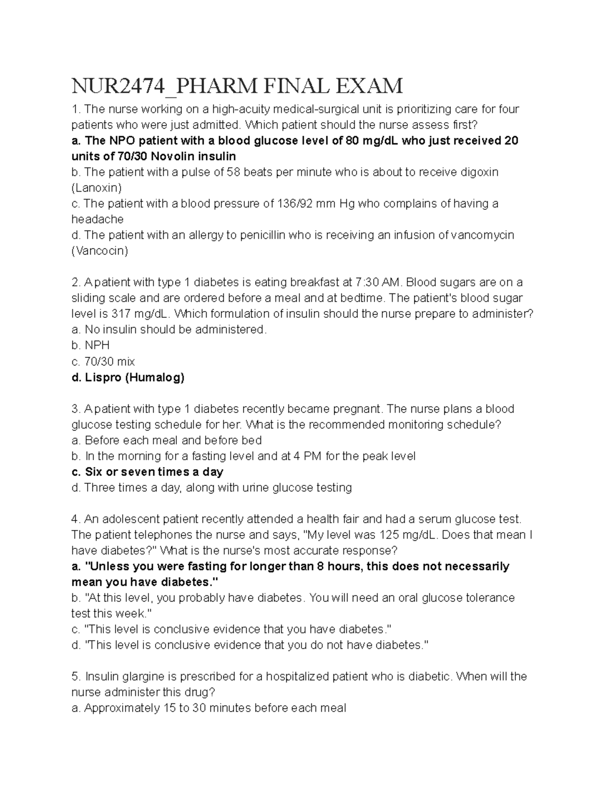 NUR2474 Pharm Final Exam Study Guide: Key Concepts and Questions - Studocu