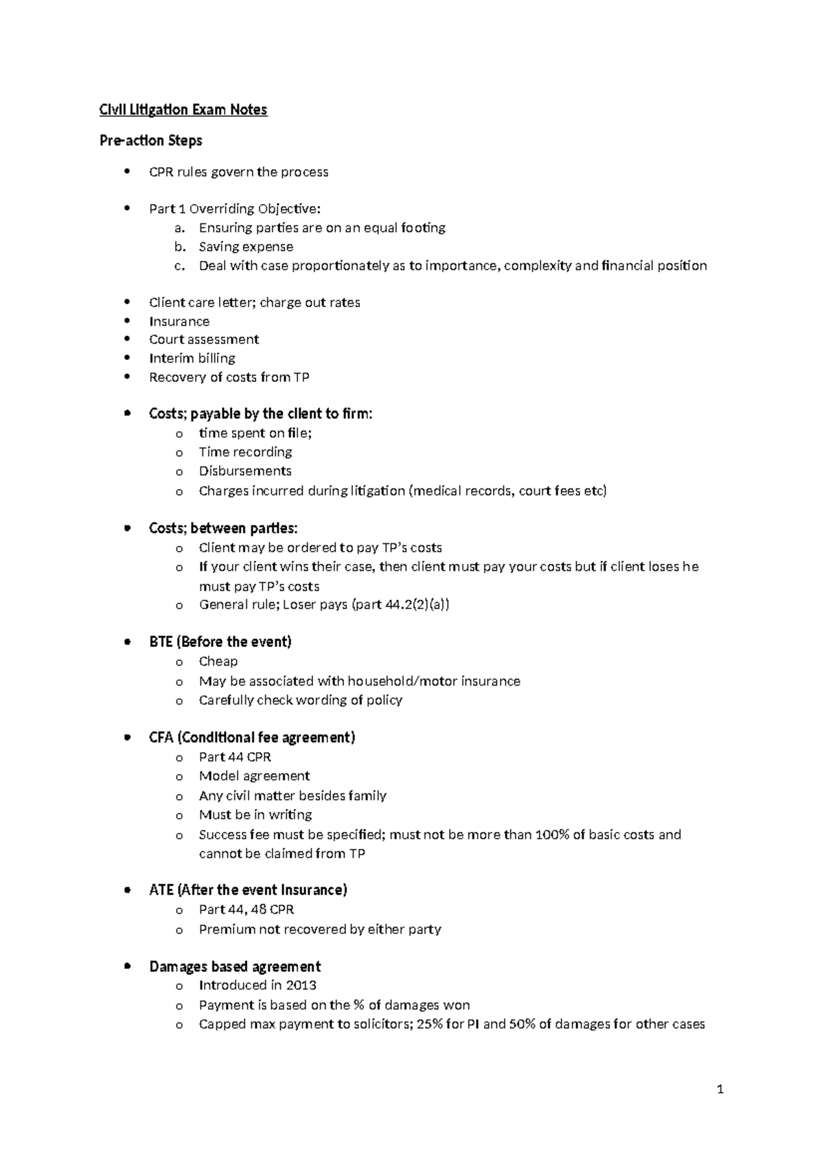 Civil Litigation Revision Notes for Exam Preparation (CIVIL 101) - Studocu