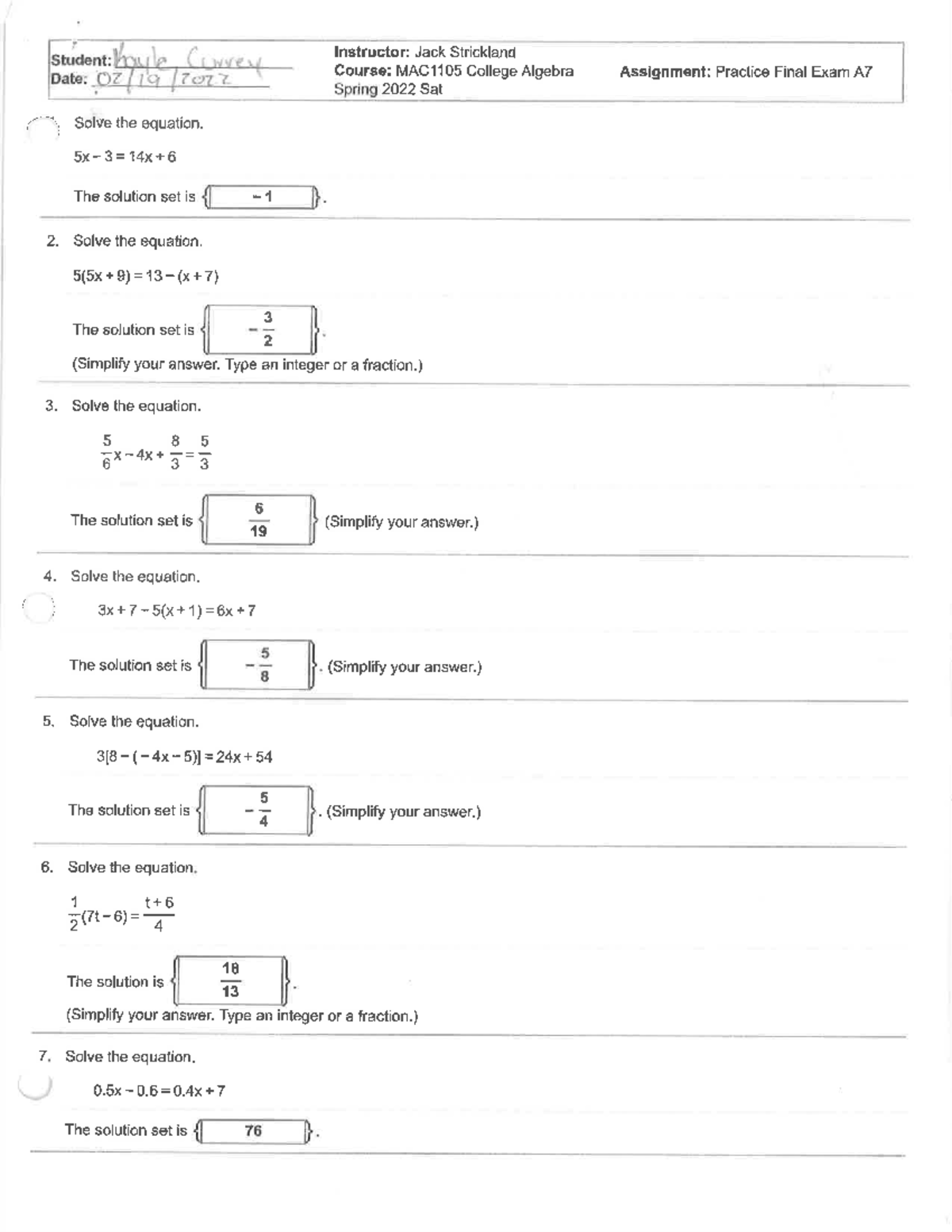 MAC1105 Practice Final Exam Solutions and Problem Set - Studocu