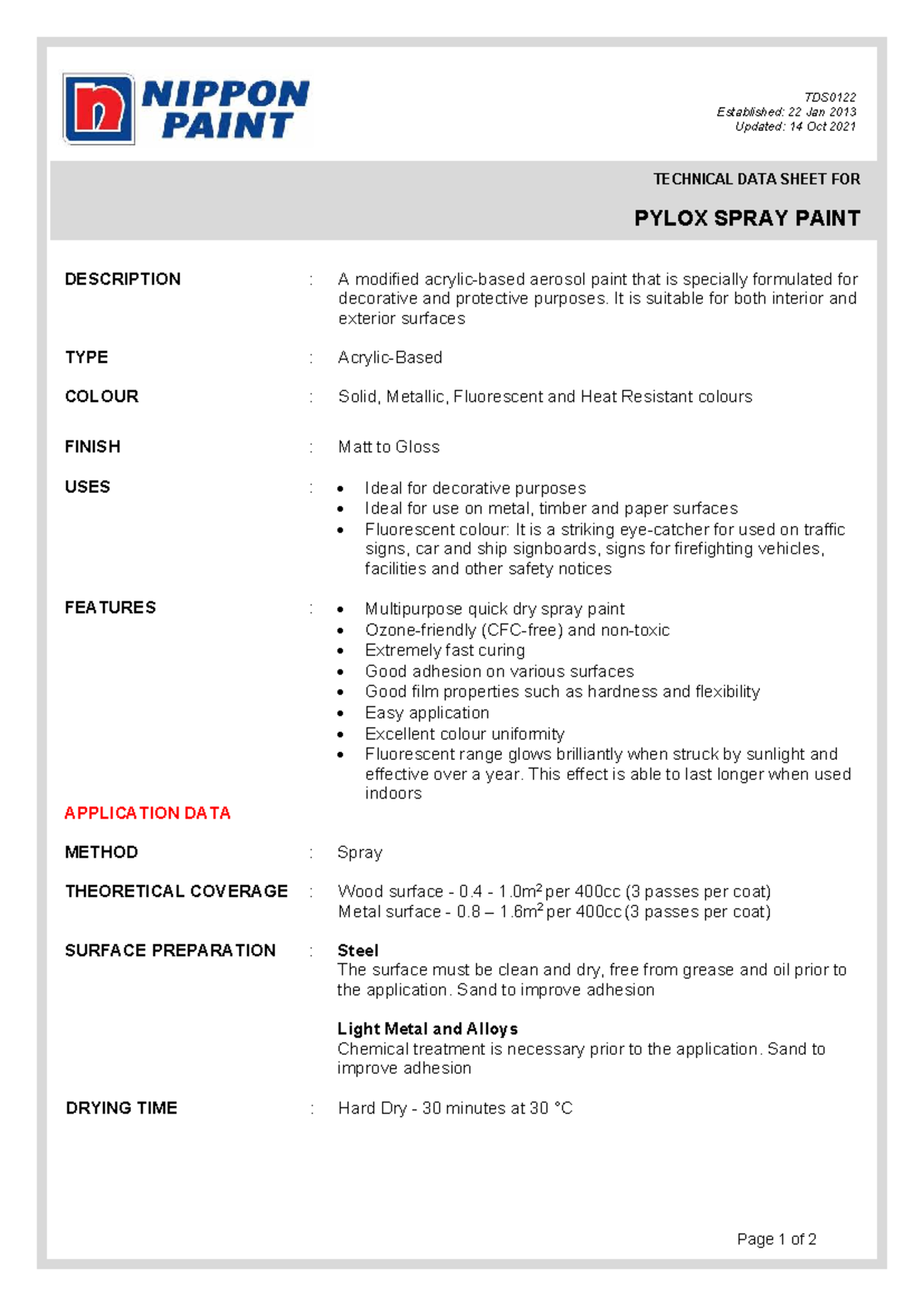 TDS0122 Technical Data Sheet: Pylox Spray Paint (Updated 14 Oct 2021 ...