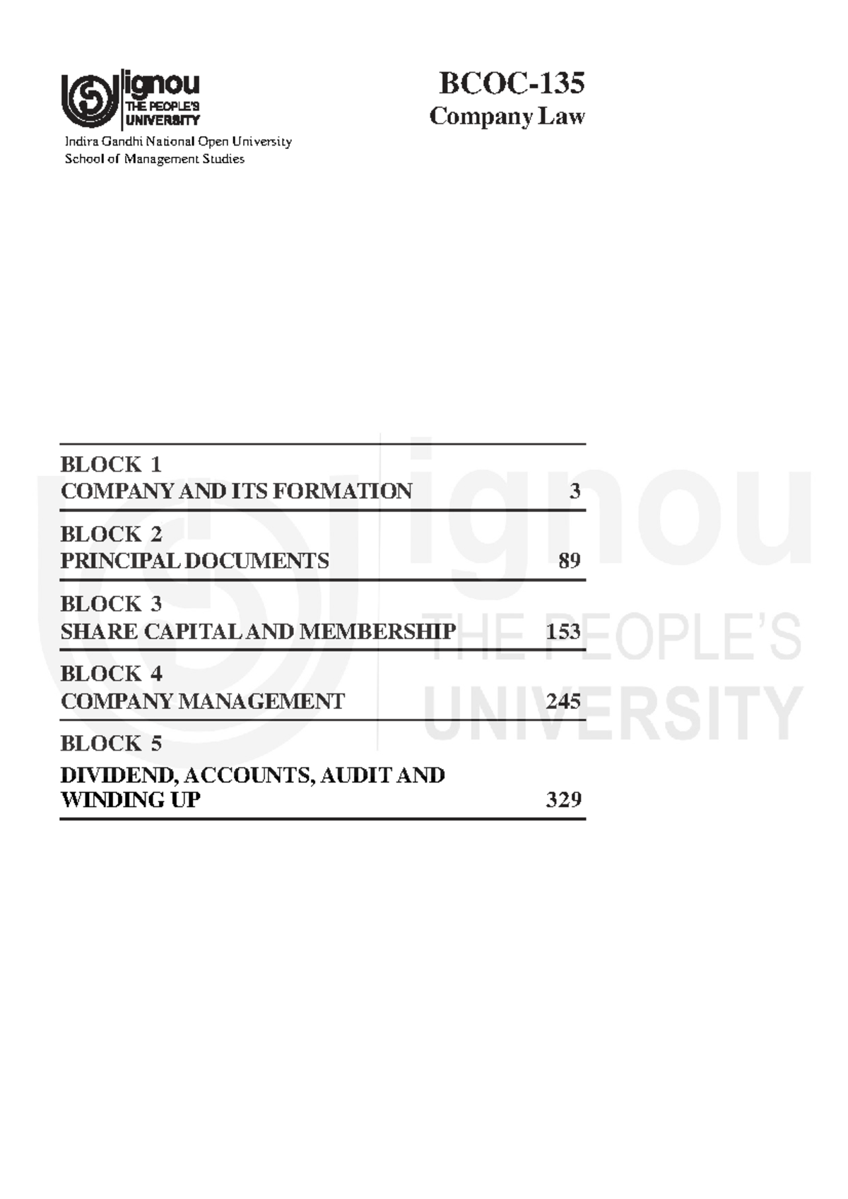 BCOC-135 E Block-1: Company Law Overview and Key Concepts - Studocu