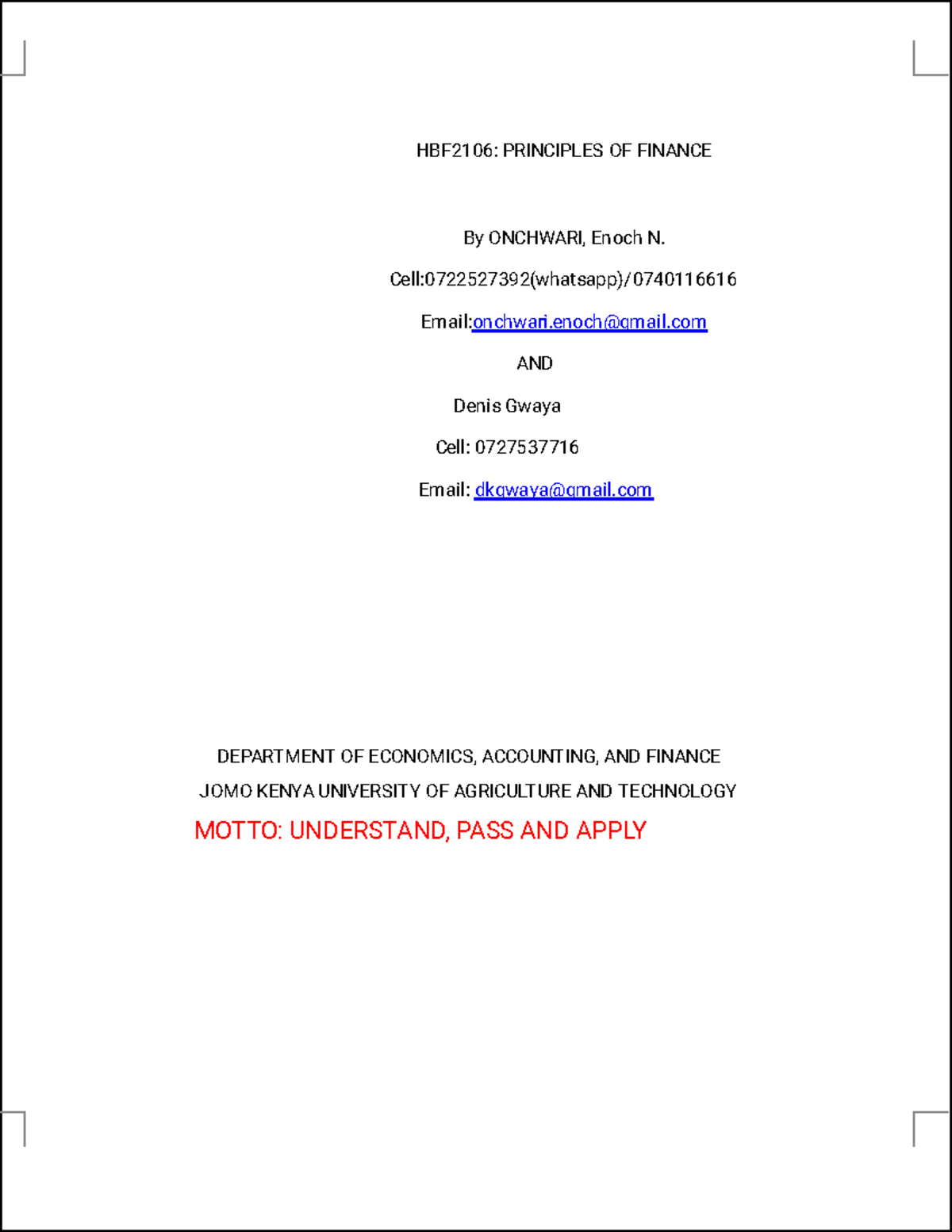 HBF2106: Principles of Finance - Comprehensive Study Notes - Studocu
