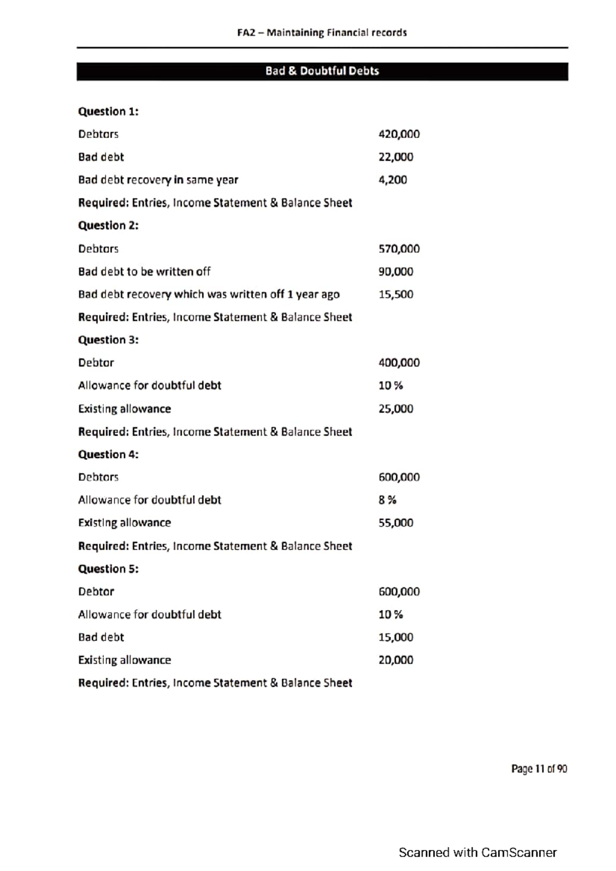 Bad Debts Analysis Questions - FA2 - Studocu