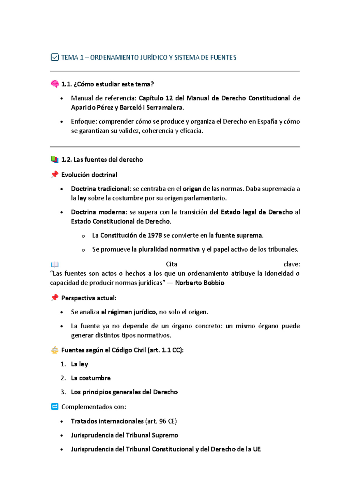 TEMA 1: ORDENAMIENTO JURÍDICO Y FUENTES DEL DERECHO - RESUMEN - Studocu