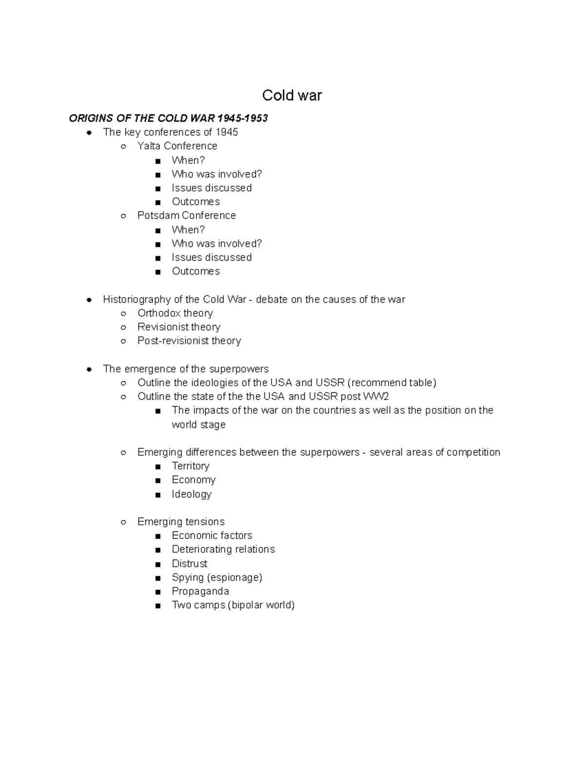 Origins and Key Events of the Cold War: A Comprehensive Overview - Studocu