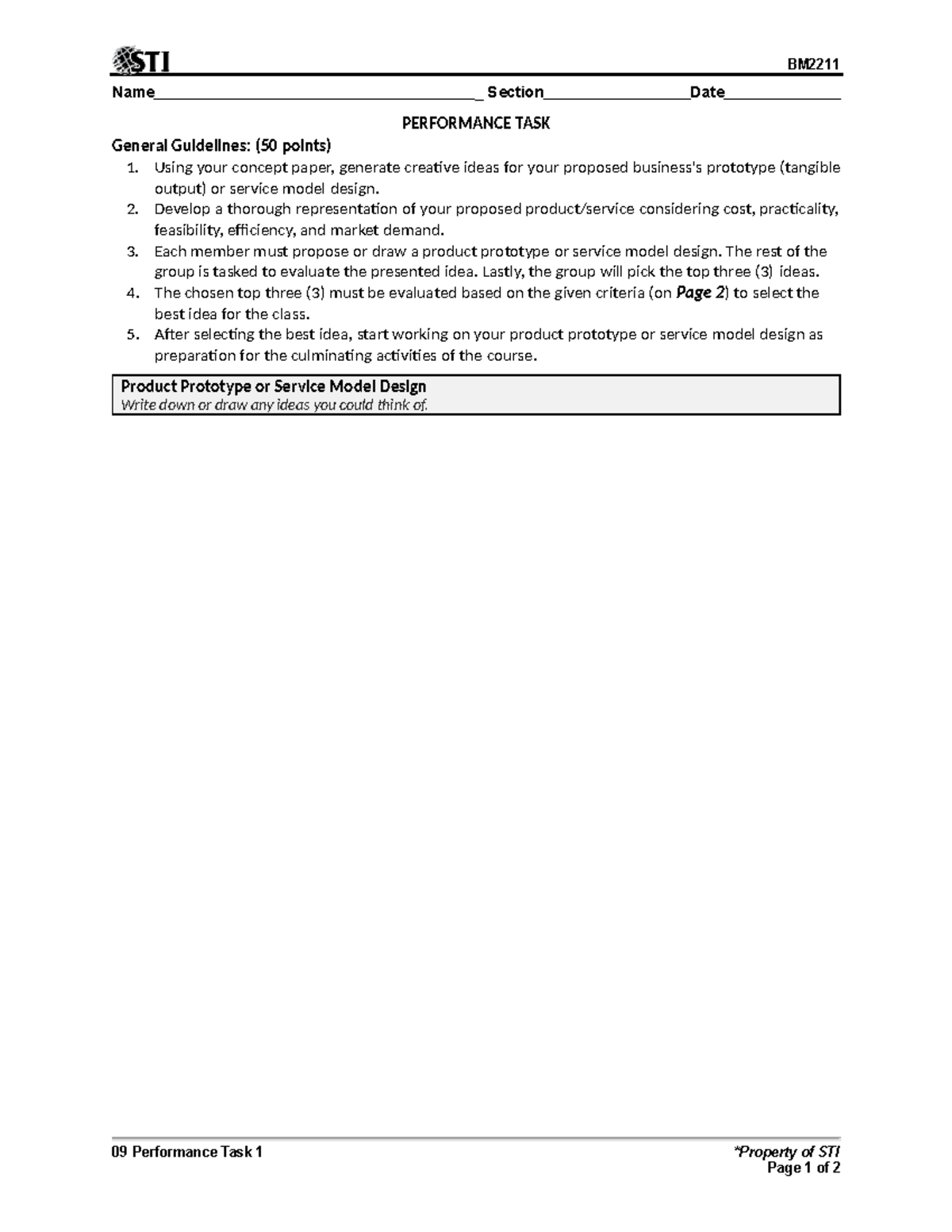 BM 09 Performance Task 14: Business Prototype Evaluation Guide - Studocu